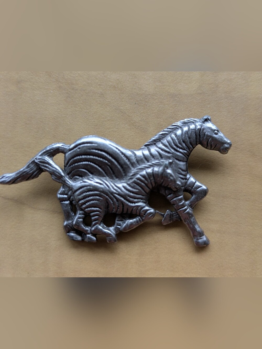 Vintage Galloping Zebra Pin Brooch in Silver Tone. Like New